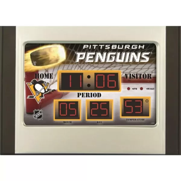 Team Sports America Pittsburgh Penguins NHL Multi-Color Scoreboard Alarm Clock