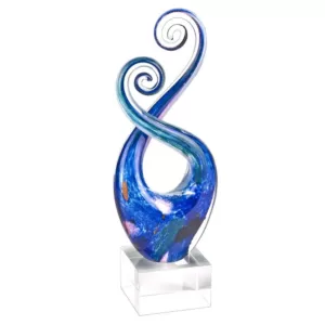 Badash Crystal Monet Murano Style Art Glass Swirl Abstract Centerpiece on Crystal Base 10 in.