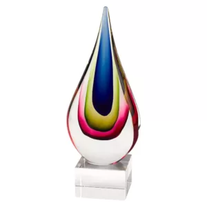 Badash Crystal Essence Murano Style 12 in. Mouth Blown Teardrop Centerpiece on Crystal Base Tall