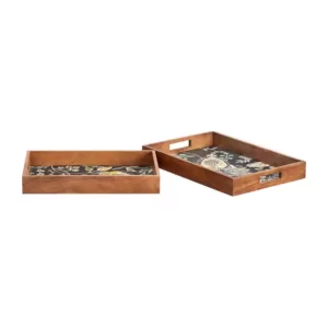 Home Decorators Collection Home Decorators Collection Floral and Wood Decorative Rectangle Tray (Set of 2)