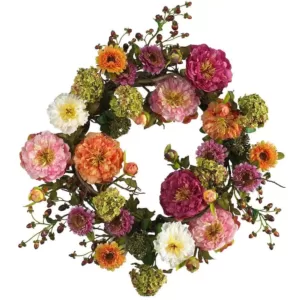 Nearly Natural 24 In. Peony Silk Plant Wreath