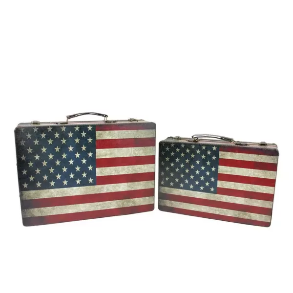 Northlight 14.5 in. to 17 in. Rustic American Flag Rectangular Wooden Decorative Storage Boxes (Set of 2)