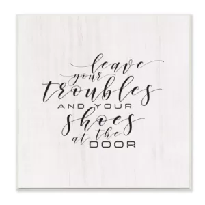 Stupell Industries 12 in. x 12 in. "Leave Your Troubles and Shoes at the Door" by Tammy Apple Printed Wood Wall Art