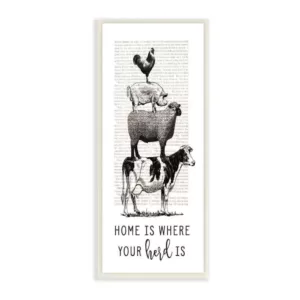 Stupell Industries 7 in. x 17 in. "Home Is Where Your Herd Is Book Animals" by Lettered and Lined Printed Wood Wall Art