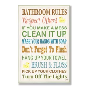 Stupell Industries 12.5 in. x 18.5 in. "Bathroom Rules Typography Rubber Ducky" by Janet White Printed Wood Wall Art