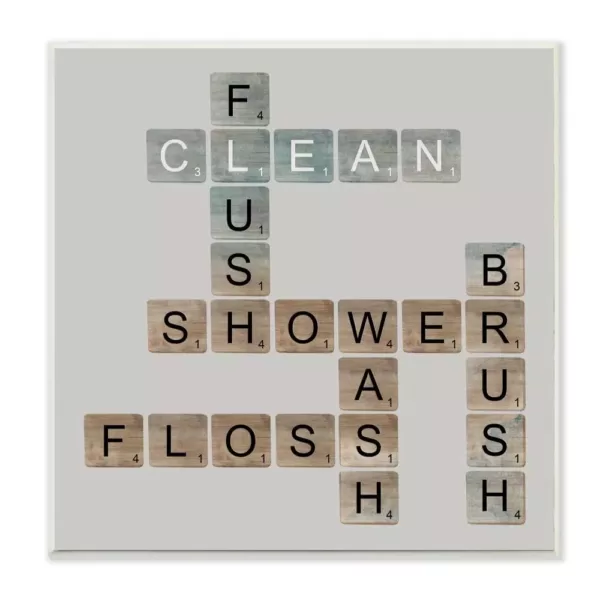 Stupell Industries 12 in. x 12 in. "Scrabble Bathroom Illustration" by Longfellow Designs Printed Wood Wall Art