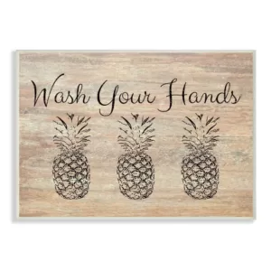 Stupell Industries 10 in. x 15 in. "Wash Your Hands Pineapple" by Linda Woods Printed Wood Wall Art