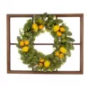 Glitzhome 28 in. Wooden Window Frame with 22 in. Greenery Lemon Wreath
