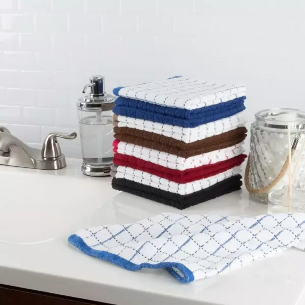 Lavish Home Multi Windowpane Pattern Cotton Kitchen Towels (Set of 16)