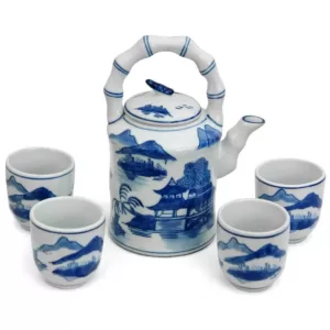 Oriental Furniture Oriental Furniture Landscape Blue and White Porcelain Tea Set