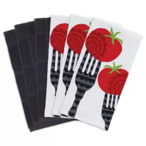 RITZ T-fal Multicolor Fork Cotton Print Dual and Solid Kitchen Dish Towel (Set of 6)