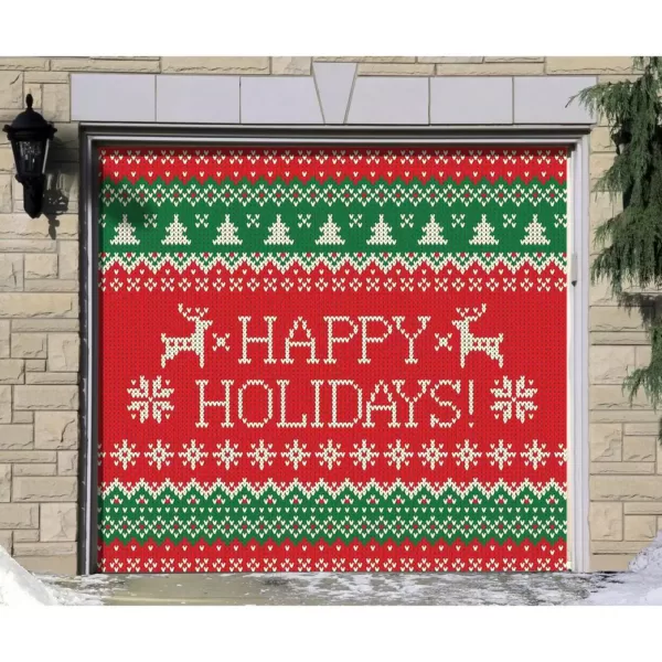 My Door Decor 7 ft. x 8 ft. Ugly Christmas Sweater Happy Holidays-Christmas Garage Door Decor Mural for Single Car Garage