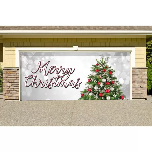 My Door Decor 7 ft. x 16 ft. Merry Christmas Tree Christmas Garage Door Decor Mural for Double Car Garage