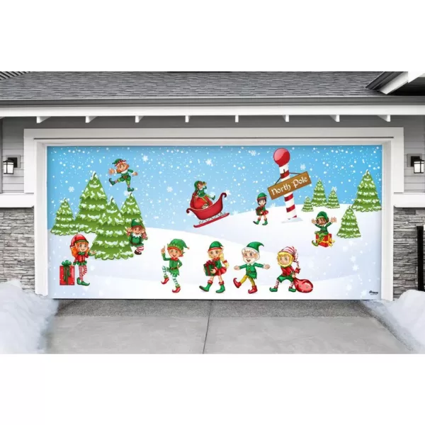 My Door Decor 7 ft. x 16 ft. North Pole Elves-Christmas Garage Door Decor Mural for Double Car Garage