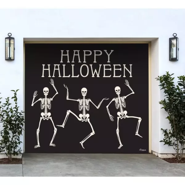 My Door Decor 7 ft. x 8 ft. Happy Halloween Skeletons Halloween Garage Door Decor Mural for Single Car Garage