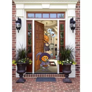 My Door Decor 36 in. x 80 in. Halloween Front Door Banner Mural Sign Decor Pumpkin Heads
