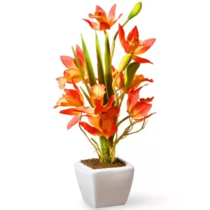 National Tree Company 13 in. Artificial Yellow and Orange Orchid Flowers