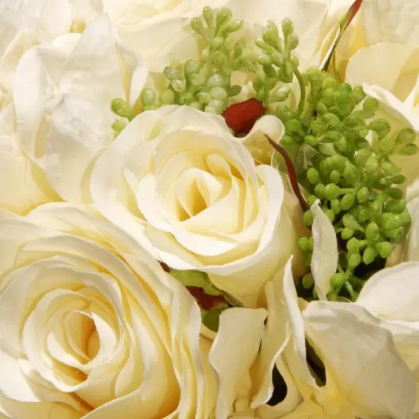 National Tree Company 12.2 in. Mixed Cream Rose and Hydrangea Bouquet