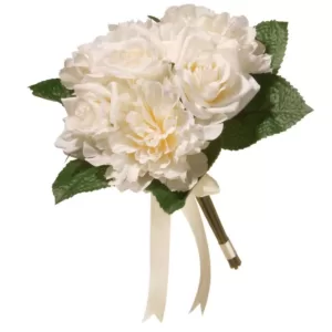 National Tree Company 12.2 in. Mixed Cream Rose and Peony Bouquet