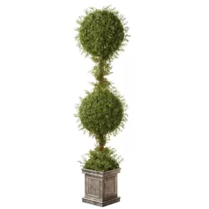 National Tree Company 60 in. Mini Tea Leaf 2 Ball Topiary in Silver Square Pot
