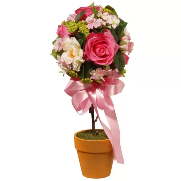 National Tree Company 14 in. Rose and Hydrangea Topiary