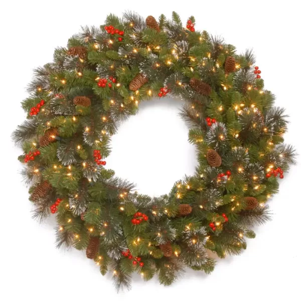 National Tree Company Crestwood Spruce 36 in. Artificial Wreath with Clear Lights