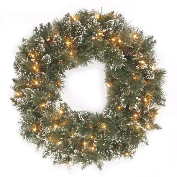 National Tree Company Glittery Bristle Pine 24 in. Artificial Wreath with Clear Lights