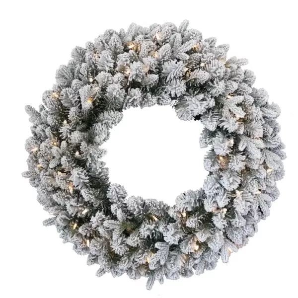 National Tree Company 24 in. Feel Real Iceland Fir Wreath with 50-Warm White Battery Operated LED Lights