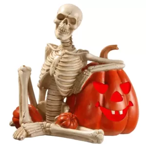 National Tree Company 9 in. Lighted Skeleton and Pumpkin Halloween Decor