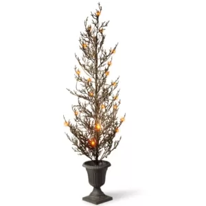 National Tree Company 46 in. Black Glittered Halloween Tree with Lights