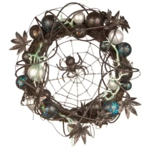 National Tree Company 18 in. Halloween Wreath with Ornaments and Black Spider in the Center