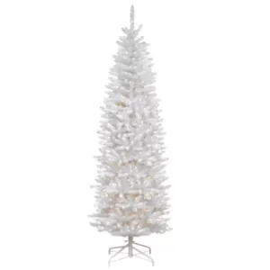 National Tree Company 7 ft. Kingswood White Fir Hinged Pencil Artificial Christmas Tree with 300 Clear Lights