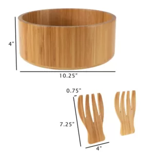 Classic Cuisine 10.25 in. Round Bamboo Salad Bowl with Utensils