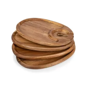Picnic Time 9 in. x 6 in. x 0.5 in. Acacia Wood Wine & Appetizer Plates (Set of 4)