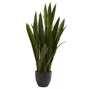 Nearly Natural Sansevieria with Black Planter