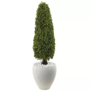 Nearly Natural Boxwood Topiary with Textured White Planter UV Resistant (Indoor/Outdoor)