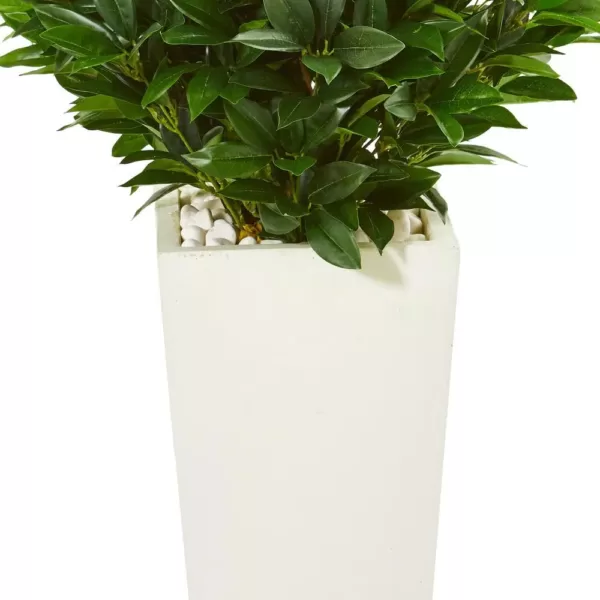 Nearly Natural Indoor/Outdoor 63-In. Bay Leaf Cone Topiary Artificial Tree in White Planter