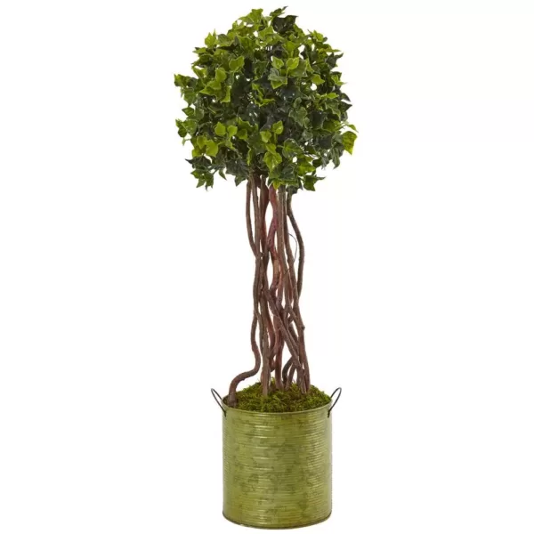 Nearly Natural Indoor/Outdoor English Ivy Artificial Tree in Metal Planter, UV Resistant