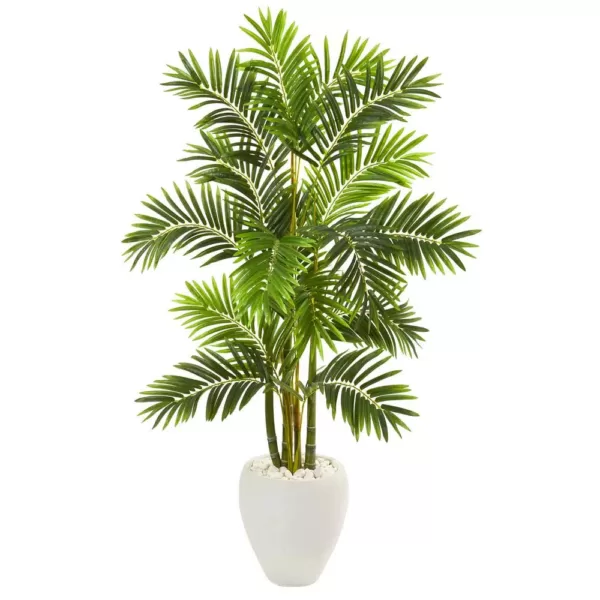 Nearly Natural 63 in. Areca Palm Artificial Tree in White Planter