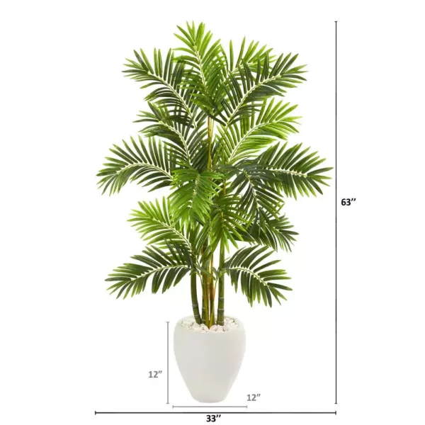 Nearly Natural 63 in. Areca Palm Artificial Tree in White Planter