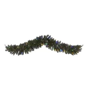 Nearly Natural 6 ft. Pre-Lit Flocked Artificial Christmas Garland with 50 Multi-Colored LED Lights and Berries