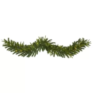 Nearly Natural 6 ft. Battery Operated Pre-lit Green Pine Artificial Christmas Garland with 35 Clear LED Lights