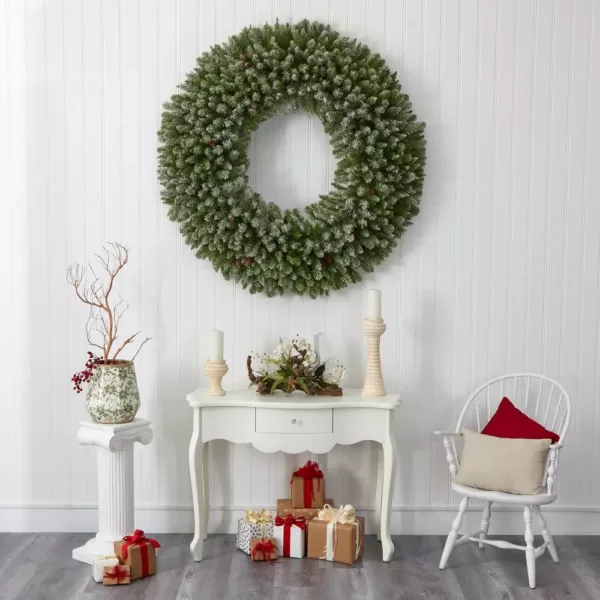 Nearly Natural 5 ft. Pre-Lit Giant Flocked Artificial Christmas Wreath with 280 Multi-Colored Lights and Pine Cones
