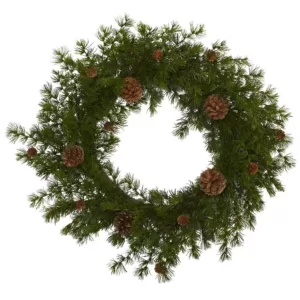 Nearly Natural 18 in. Alpine Pine and Pine Cone Artificial Wreath
