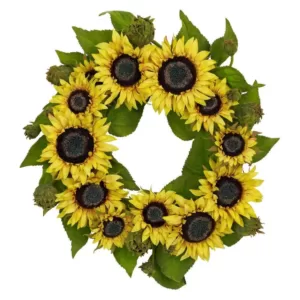 Nearly Natural 22.0 in. H Yellow Sunflower Wreath