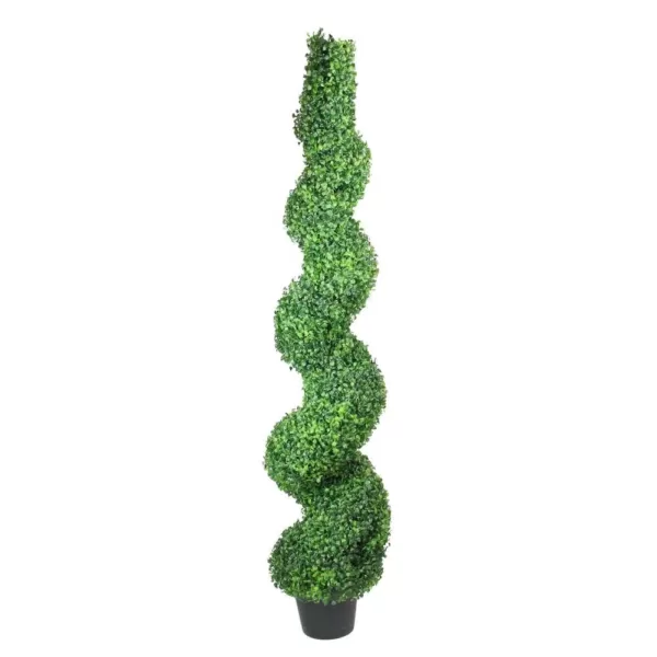 Northlight 5 ft. Potted 2-Tone Green Artificial Spiral Boxwood Topiary Garden Tree