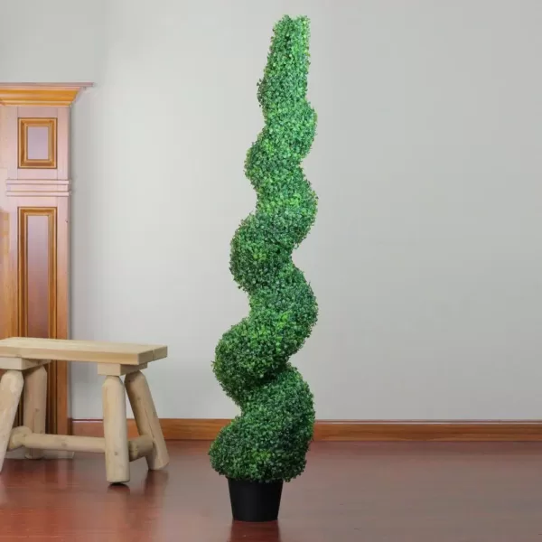 Northlight 5 ft. Potted 2-Tone Green Artificial Spiral Boxwood Topiary Garden Tree