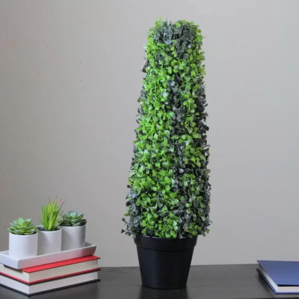 Northlight 25 in. Potted Artificial 2-Tone Boxed Cone Topiary Tree