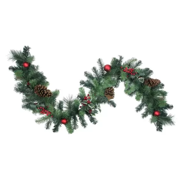 Northlight 6 ft. Pre-Unlit Decorated Holly Berry Pine Cone Twig and Ball Artificial Christmas Garland