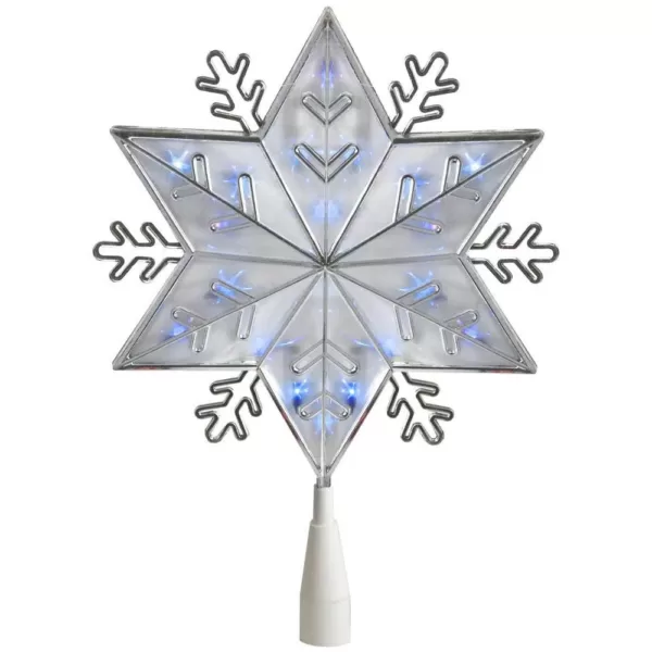 Northlight 10 in. Silver 8-Point Snowflake Christmas Tree Topper - Blue Lights